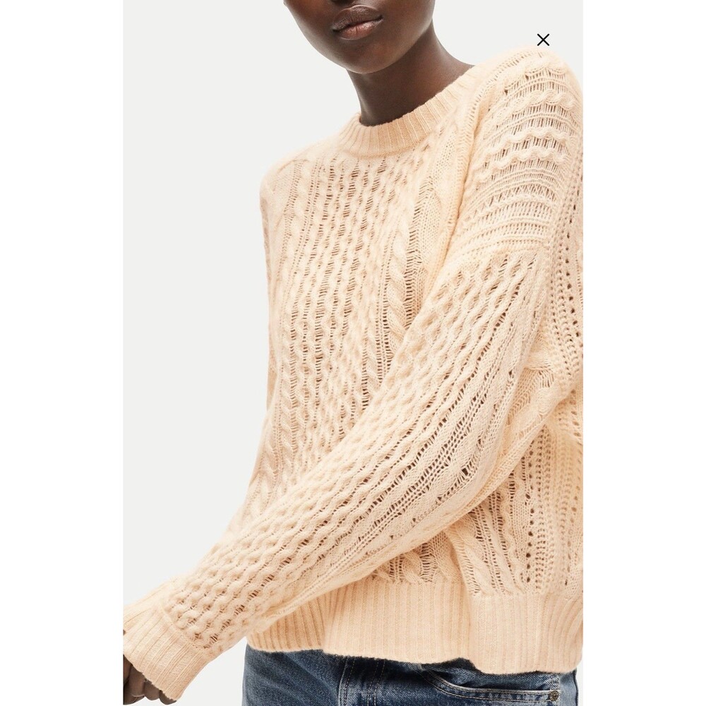J Crew Cashmere cable-knit blouson-sleeve relaxed fit sweater Snow size L NWT - Picture 10 of 15